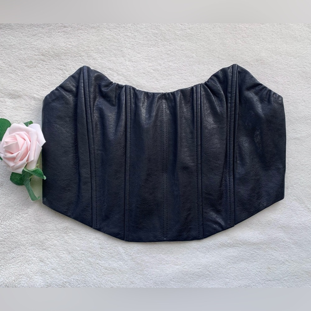 White Fox Boutique Strapless Faux Leather Bustier Crop Top